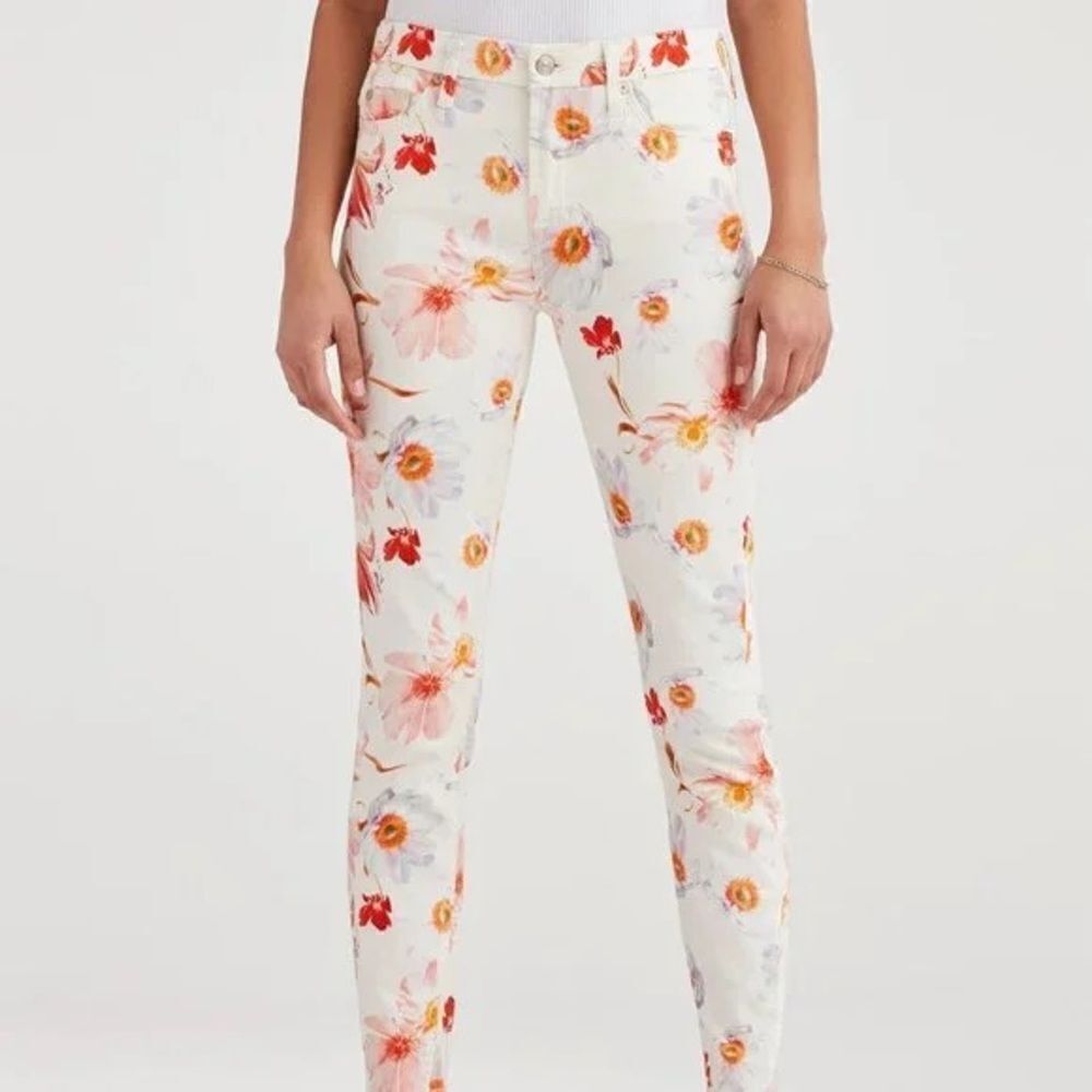 7 For All Mankind High-Rise Skinny Ankle Jeans - White Floral